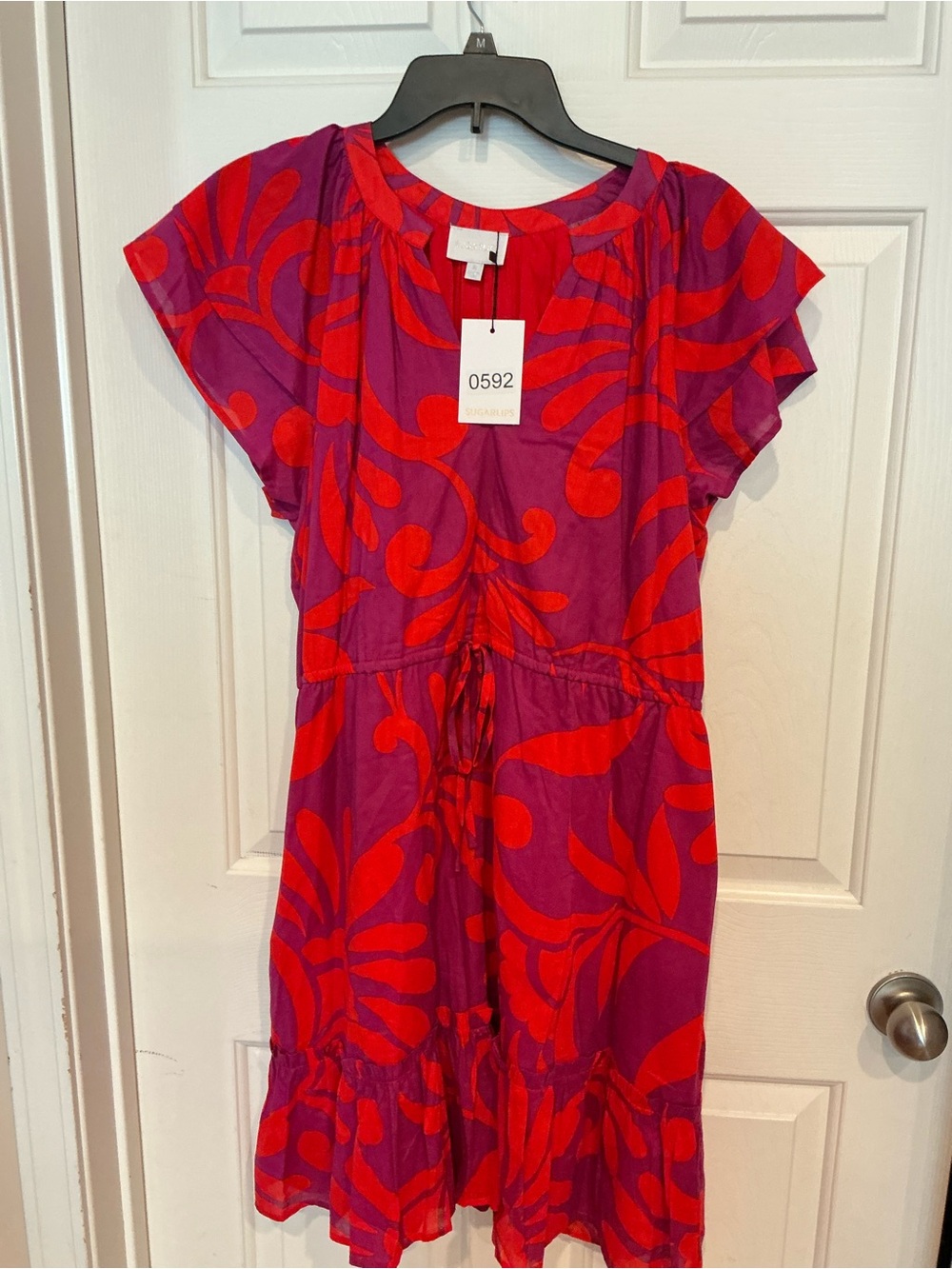 Sugarlips Red & Purple Floral Tie-Waist Mini Dress